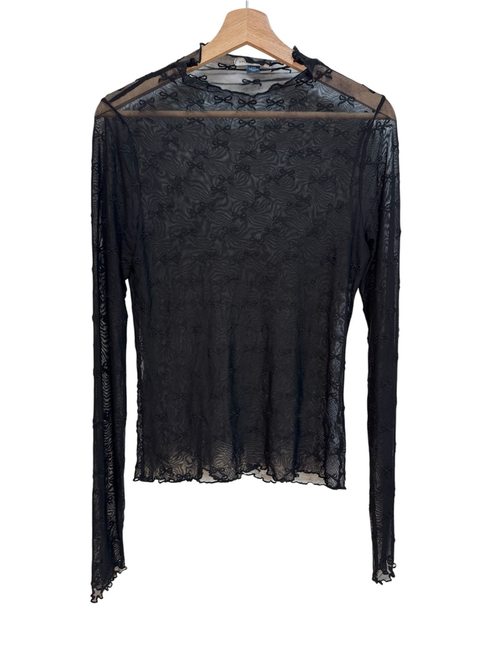 American Eagle Long Sleeve Mock Neck Mesh Bow T-Shirt Blouse Top Women Large